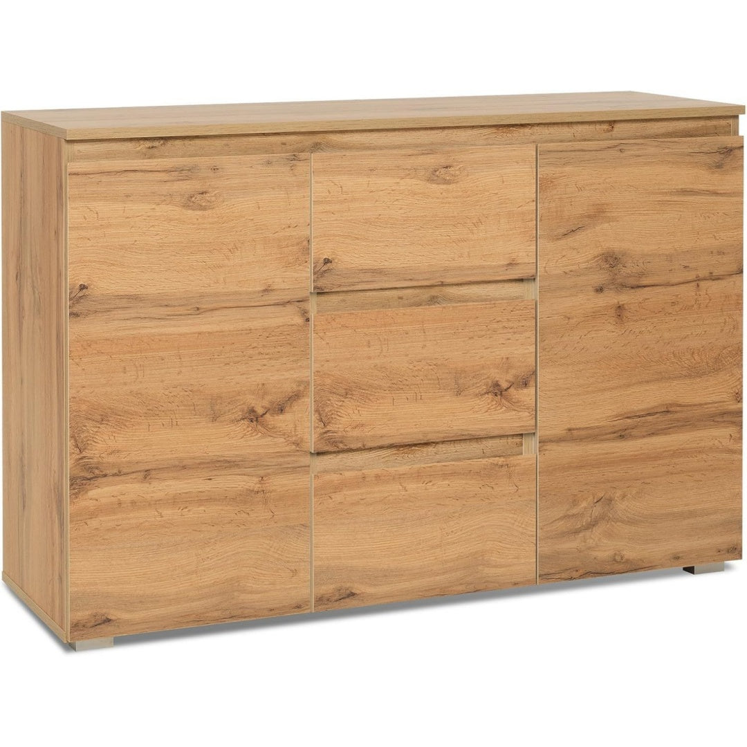 Beschichtete Flaechen treffen bei dem Sideboard auf grifflose Fronten