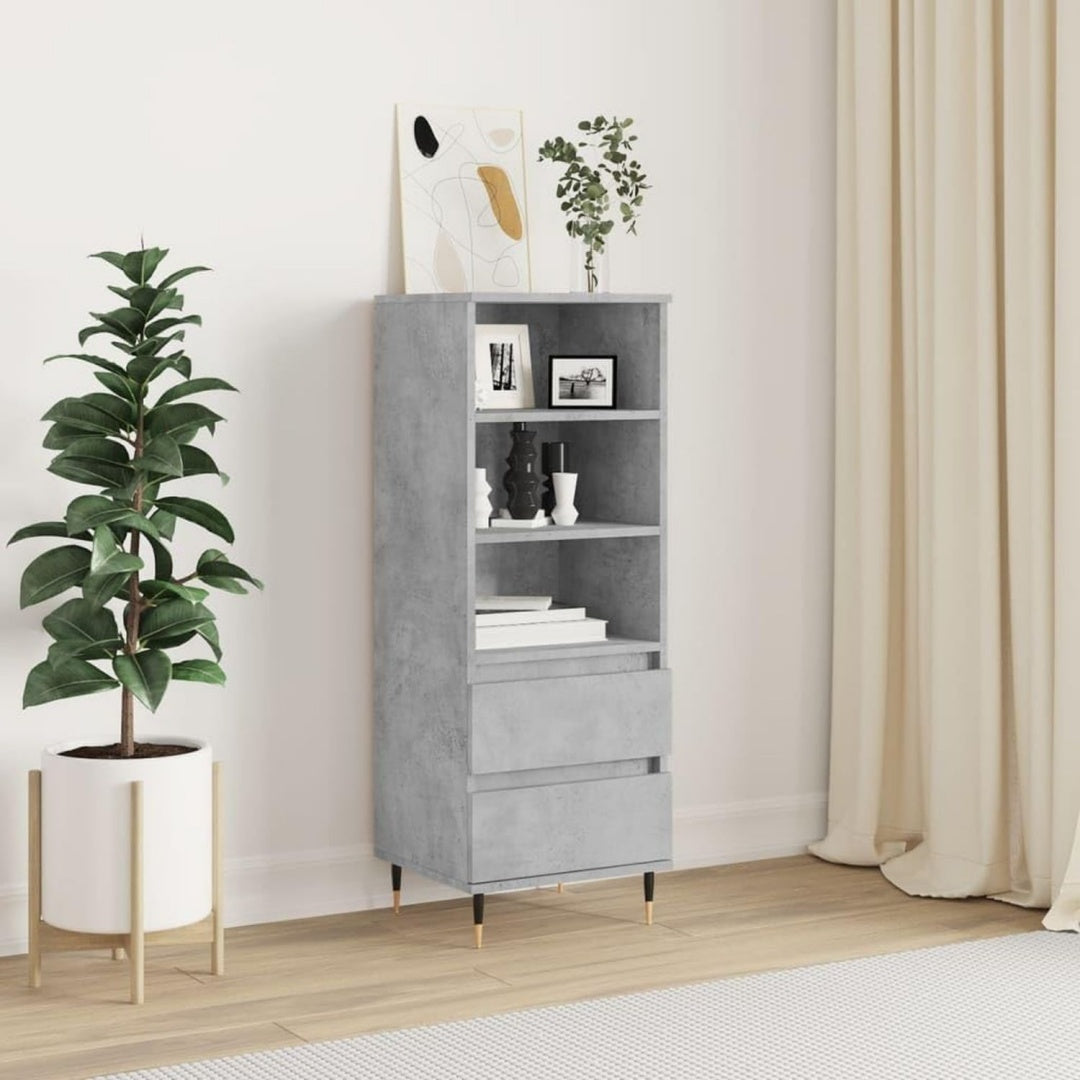 Der Hochschrank misst 40 x 36 x 110 cm in Betongrau