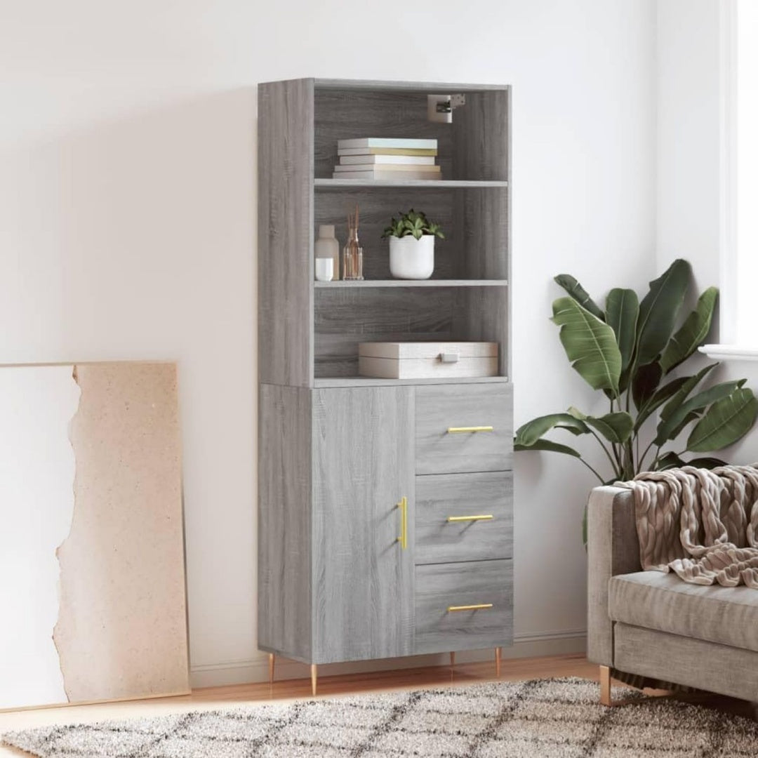 Geschlossener Stauraum an dem Hochschrank aus Holzwerkstoff und Metall mit den Massen 69.5 x 34 x 180 cm
