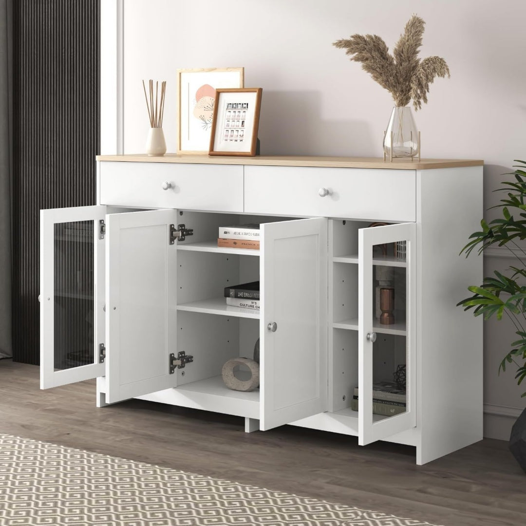 Sideboard mit 4 Tueren, Schubladen und verstellbaren Ablagen
